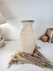 Roman Style Ceramic Vase Hand-painted  16" tall - Light Beige/Sand washed