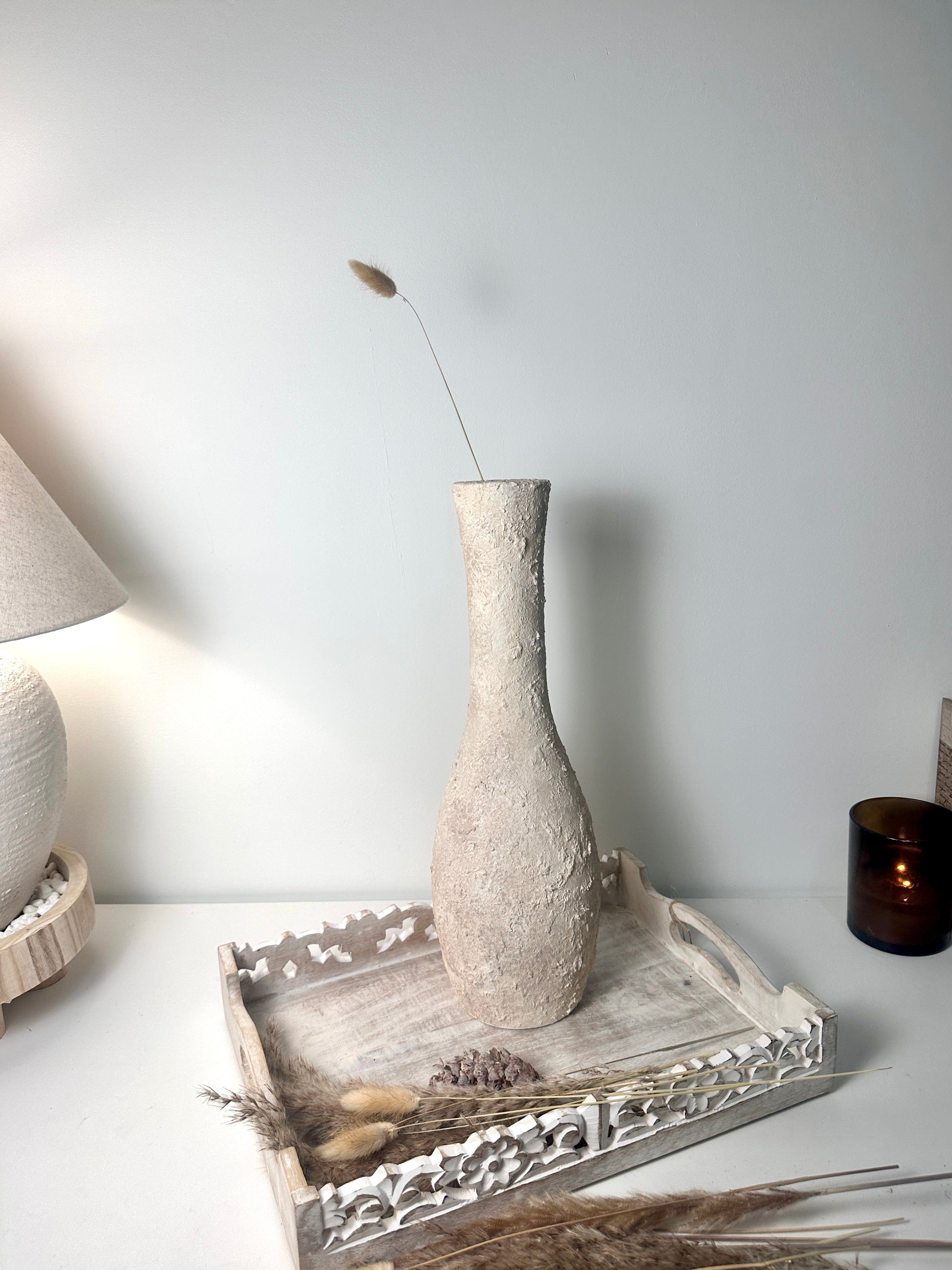 Minimalist Textured Hand-painted Ceramic Decorative Vase 18" tall - Cream wash