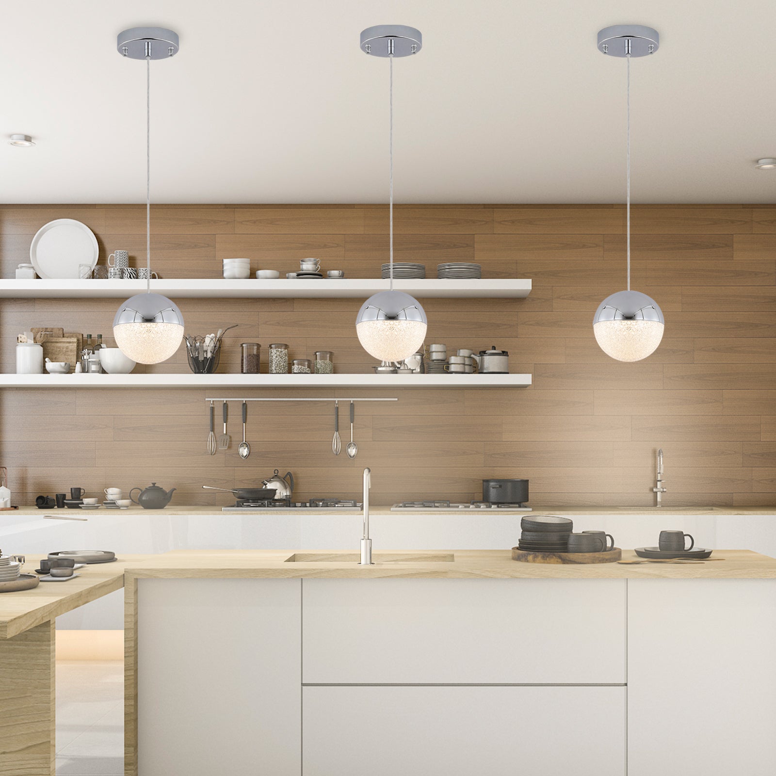 Pendant Light with Dimmable LED (Set of 3) - Chrome