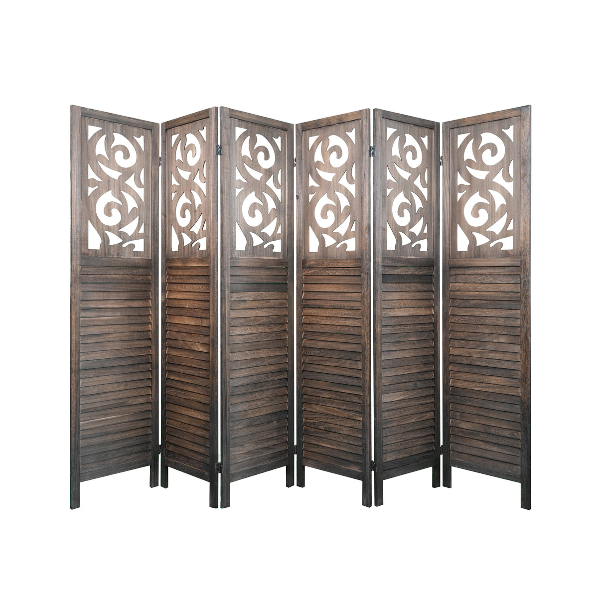6 Panel Room Dividers, 6FT Carved Wood Room Divider Partition Room Dividers Wall Wooden Carved Folding Privacy Screens Foldable Panel Wall Divider for Office Restaurant, Rustic Brown
