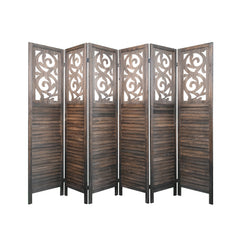 6 Panel Room Dividers, 6FT Carved Wood Room Divider Partition Room Dividers Wall Wooden Carved Folding Privacy Screens Foldable Panel Wall Divider for Office Restaurant, Rustic Brown