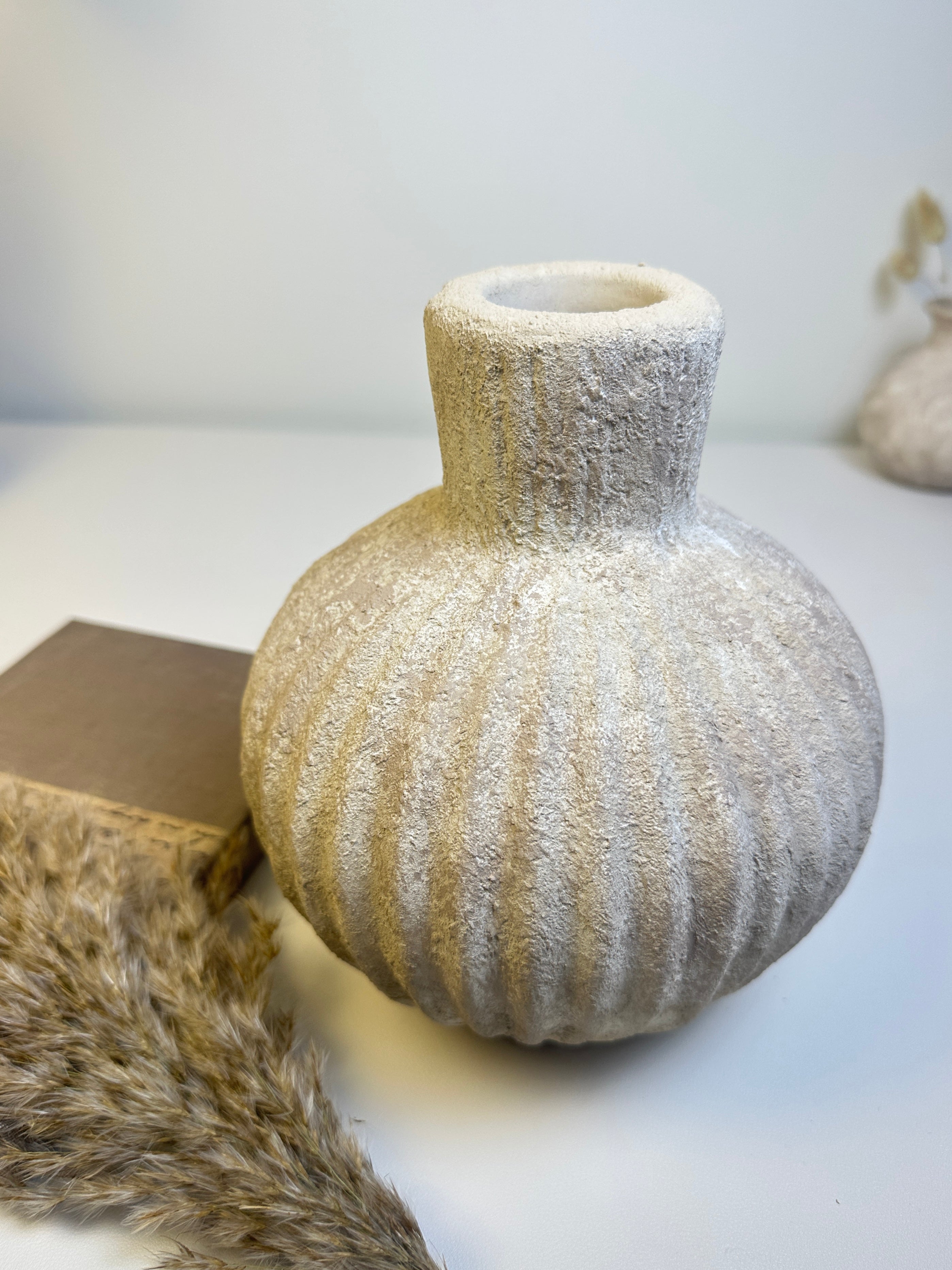 Handmade Decorative Ceramic Vase 8” tall - beige washed