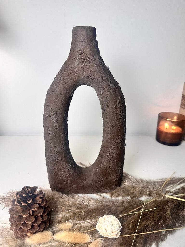 Rustic Tree Style Wood Vase Textured Handcrafted 14" tall - Dark Brown