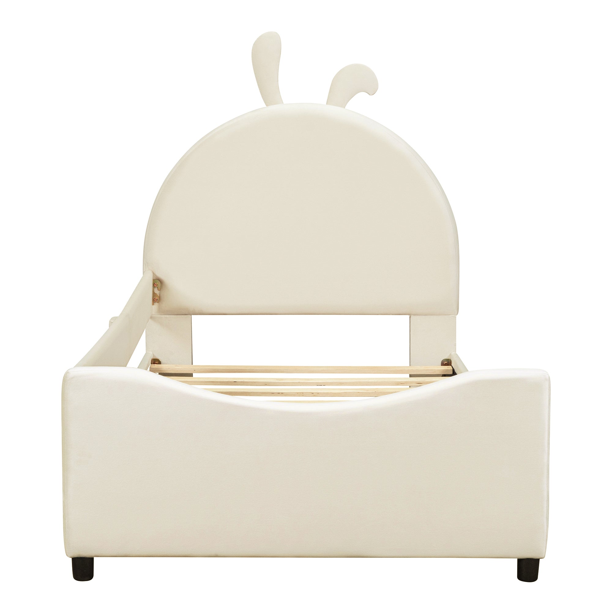 Twin Size Upholstered Daybed with Rabbit Ear Shaped Headboard - Beige