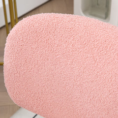 Cute Armless Office Chair, Teddy Fleece Fabric Computer Desk Chair, Vanity Task Chair with Adjustable Height, Swivel Wheels, Mid Back - Pink