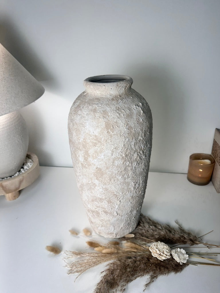 Minimalist Vase 18" tall Textured Hand-painted Ceramic  - Cream Sand wash