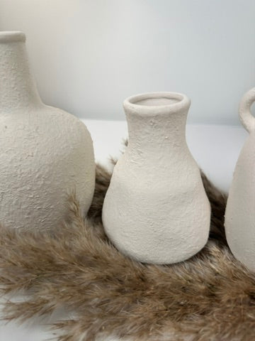 Set of 3 minimalist vases - hand painted and textured - off white