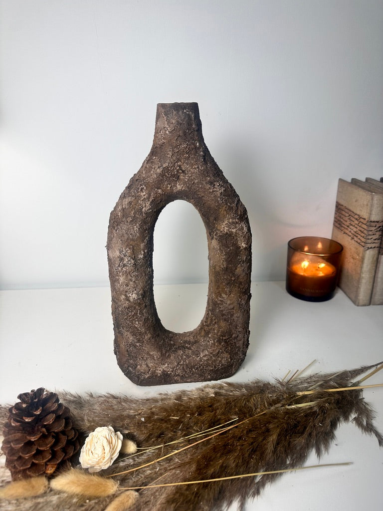 Rustic Tree Style Wood Vase Textured Handcrafted 14" tall - Dark Brown Wash