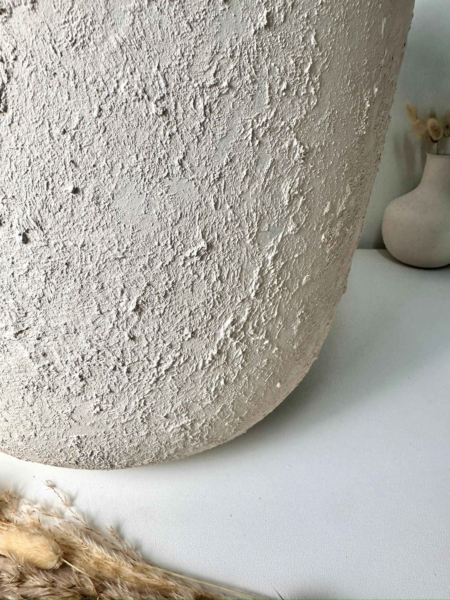 Minimalist Hand-Painted & Textured Planter Pot 14" tall with drainage hole one time creation - Cream