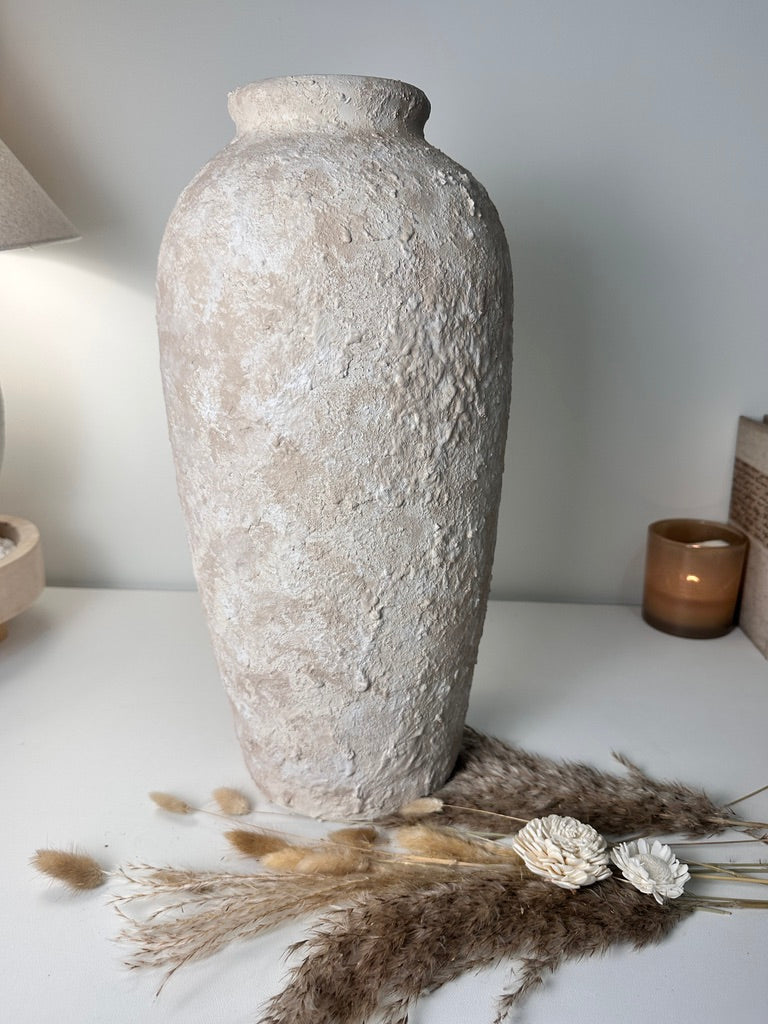 Minimalist Vase 18" tall Textured Hand-painted Ceramic  - Cream Sand wash