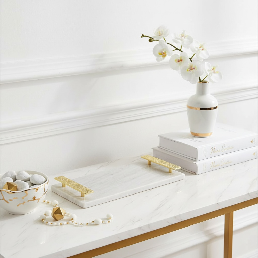 Elegant Marble Tray with Gold Handles 16" length