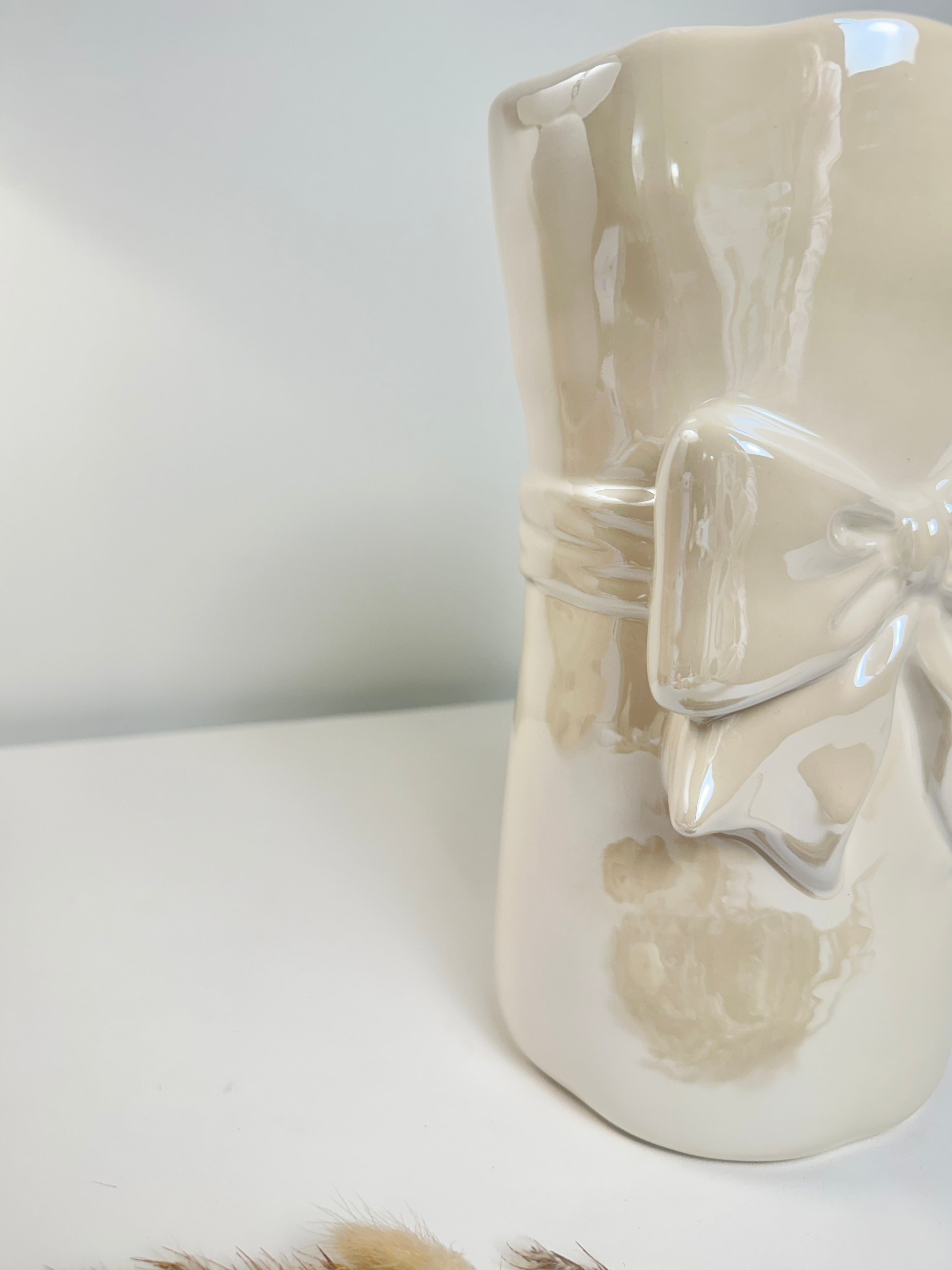 Bow Ceramic Vase with Bow 8” tall