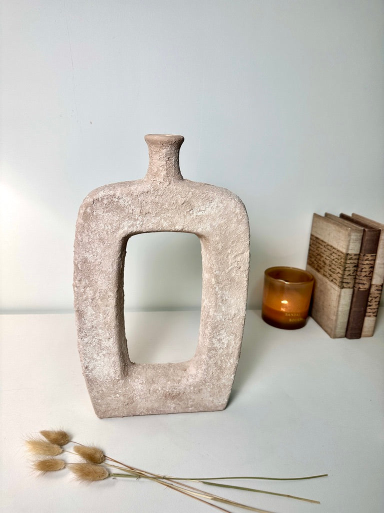 Rustic Hand-Painted Textured Vase 10" tall - Beige Wash