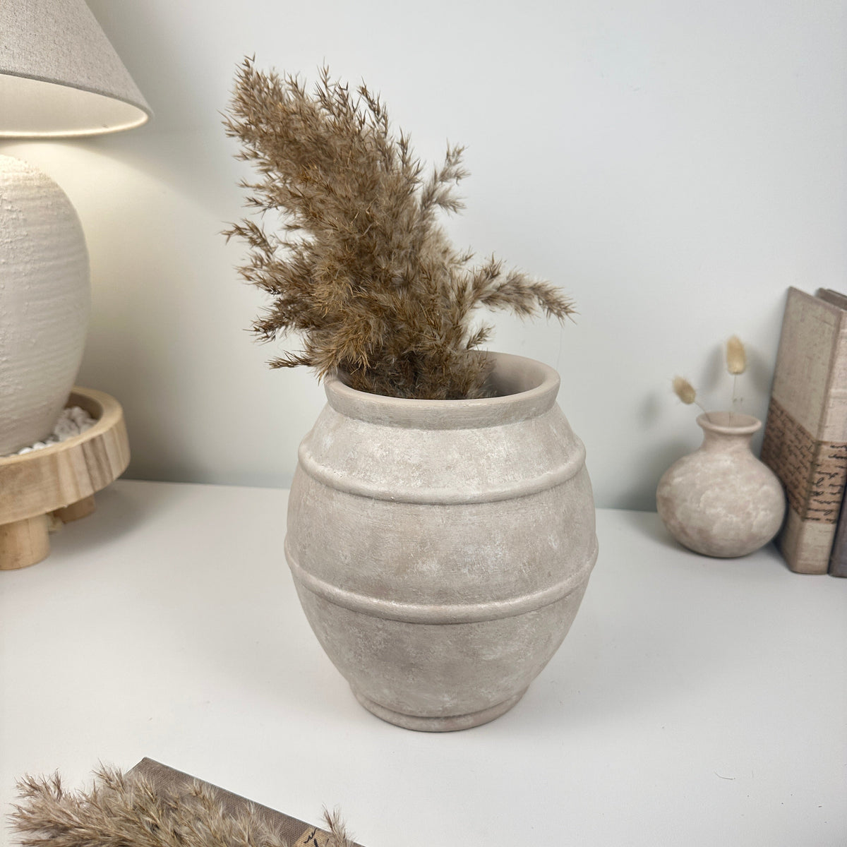 Handmade Painted Beige Washed Decorative Vase Planter 12’’