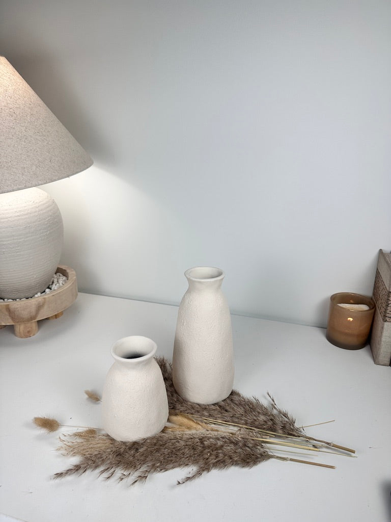 Set of 2 Vases minimalist hand-painted textured - cream