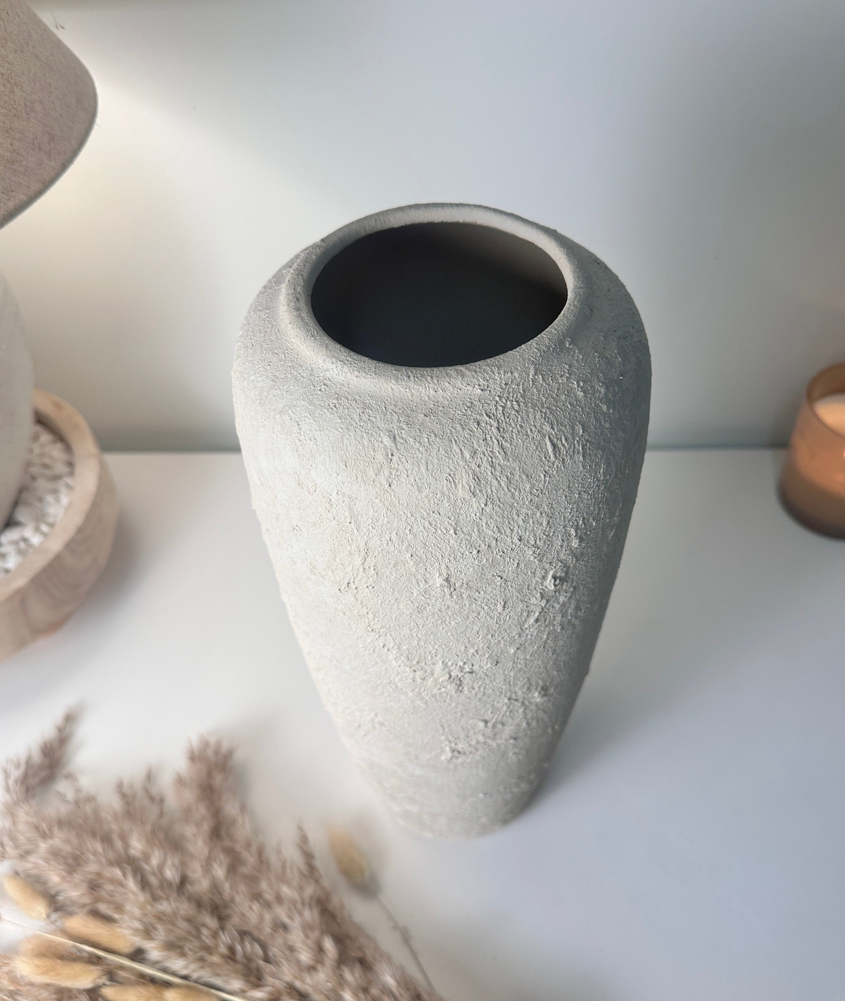 Minimalist Textured Hand-painted Ceramic Vase 14.5" tall - Off White washed