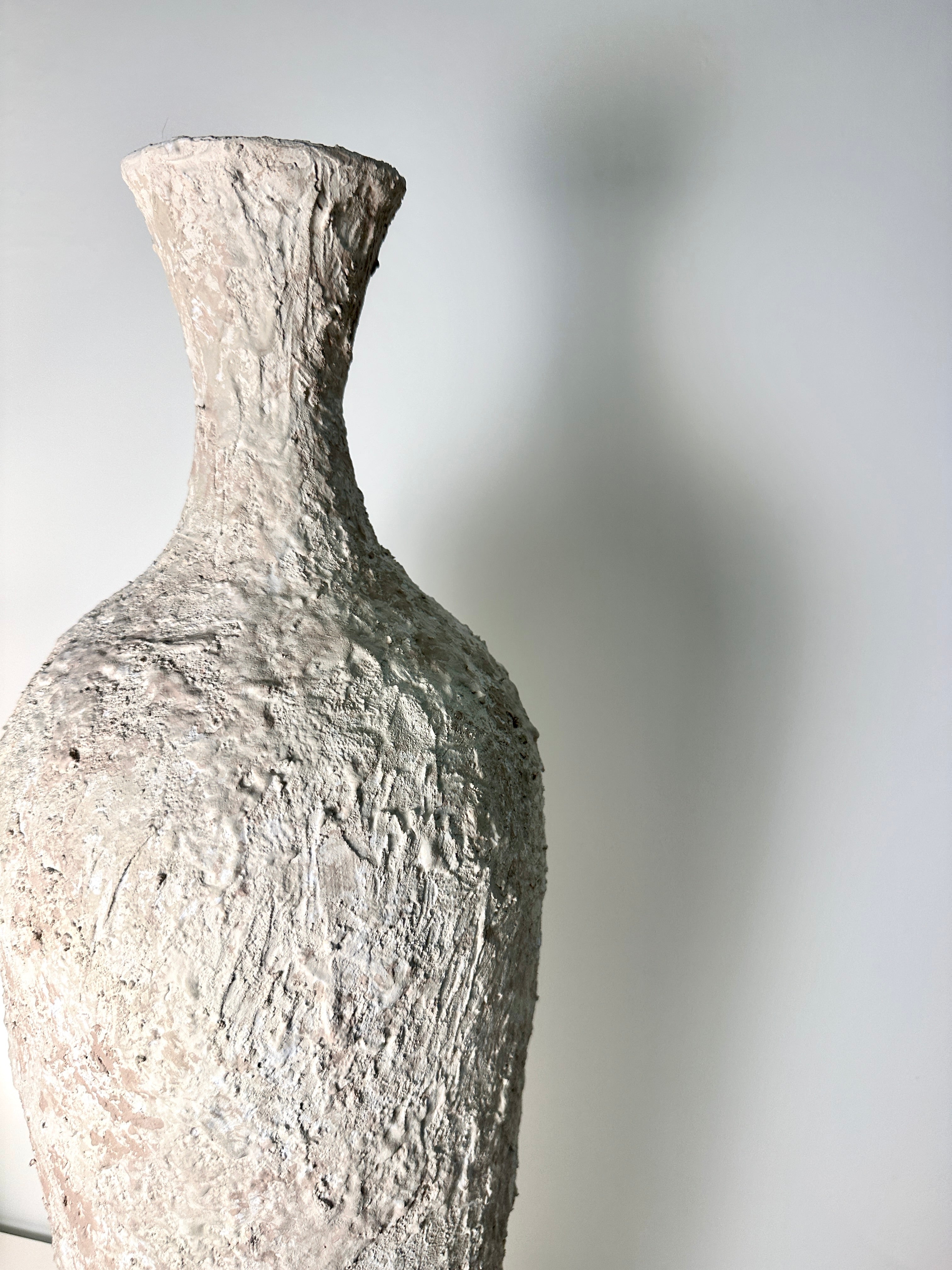 Floor Vase 32" tall minimalist hand-painted metal texture - cream wash