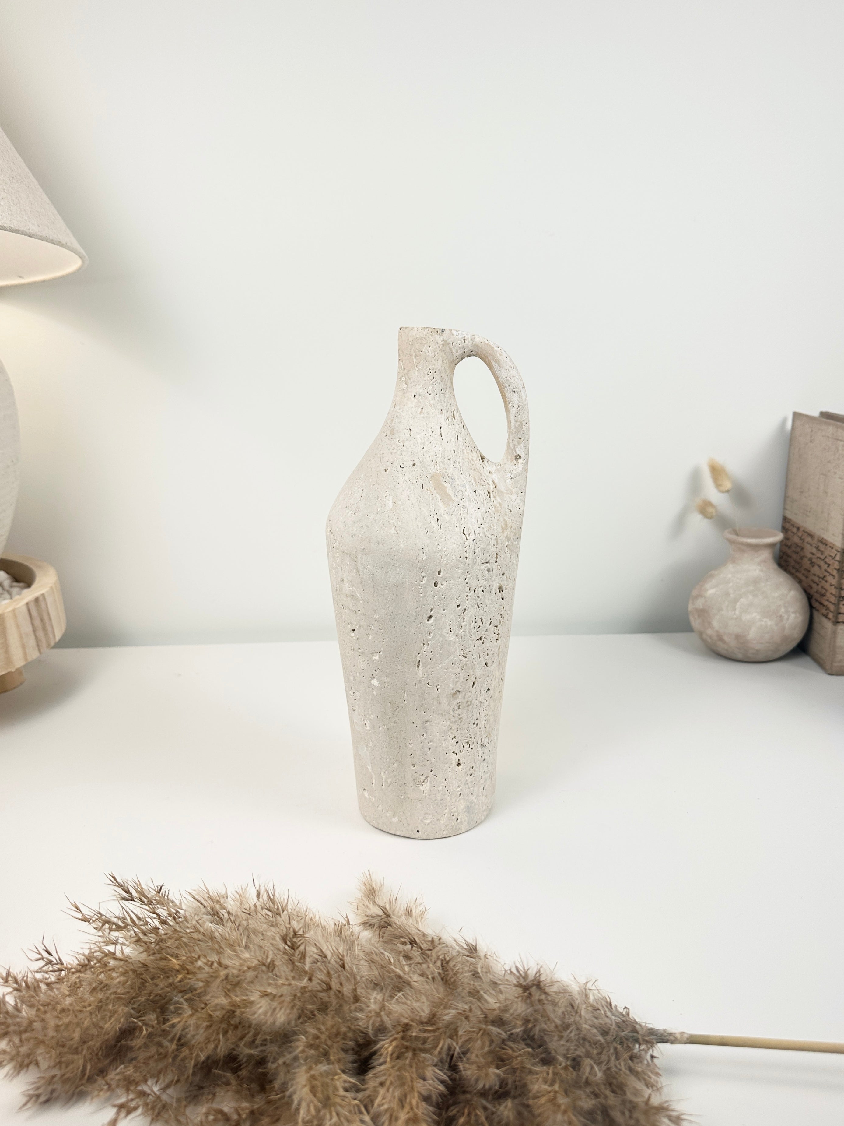 Handcrafted organic natural stone vase 12“ - Off White