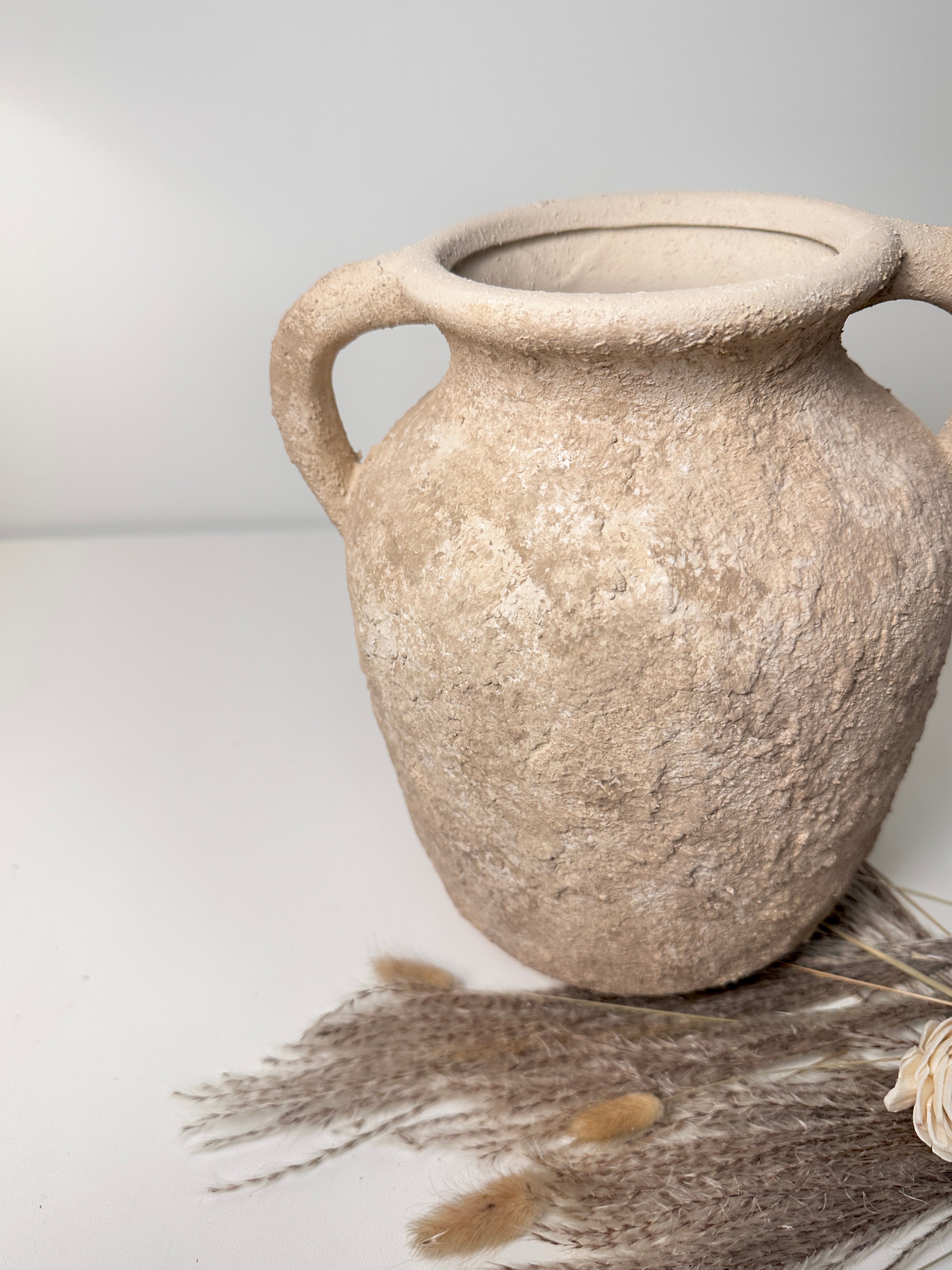 Rustic Minimalist Textured Hand-painted 10.5" tall - Light Beige wash
