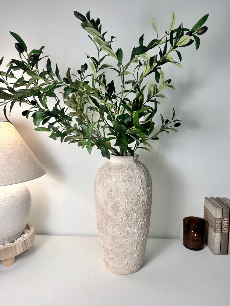 Minimalist Textured Hand-painted Ceramic Vase 18" tall - Cream Sand wash