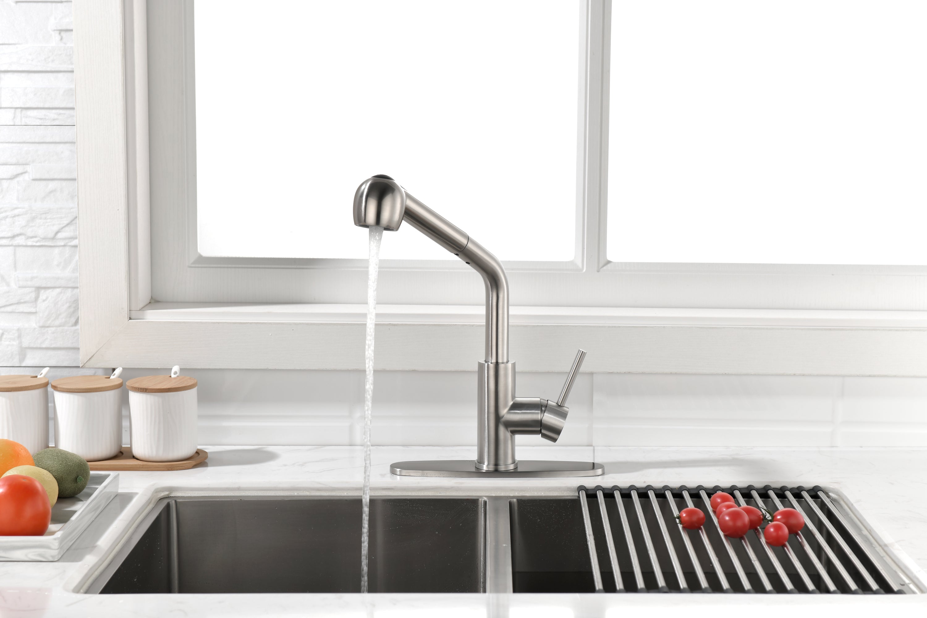 Single Handle Kitchen Sink Faucet with Pull Out Sprayer - Brushed Nickel