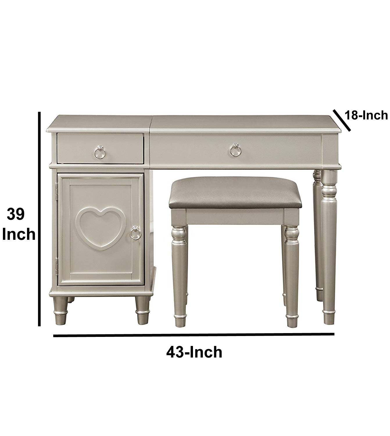 Vanity Set Featuring Stool And Mirror Silver
