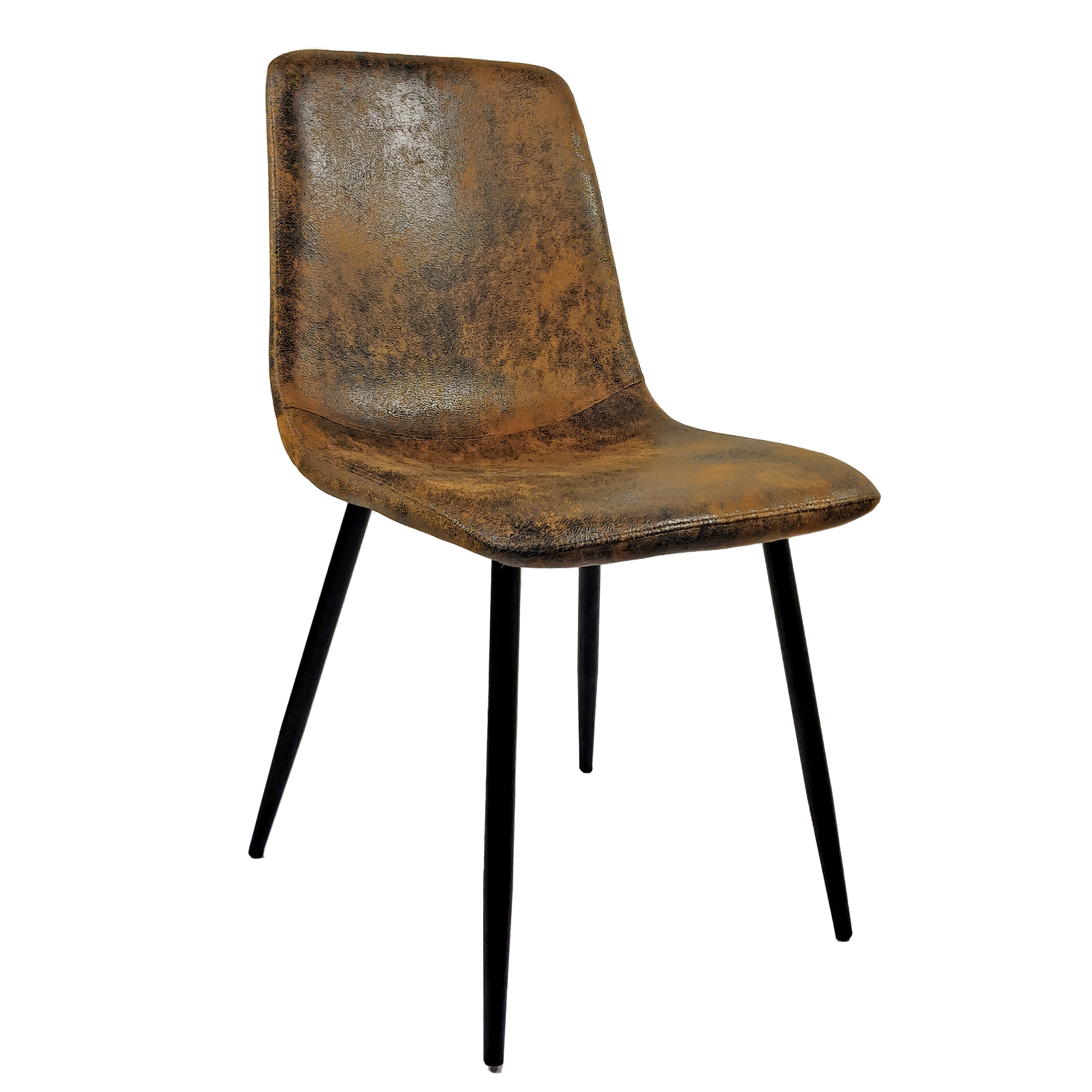 Set of 4 Modern Kitchen Dining Room Chairs, Cushion Seat and Sturdy Black Metal Legs - Brown