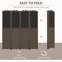 4-Panel Folding Room Divider with Blackboard, 5.5 Ft Tall Freestanding Privacy Screen Panels - Walnut Brown