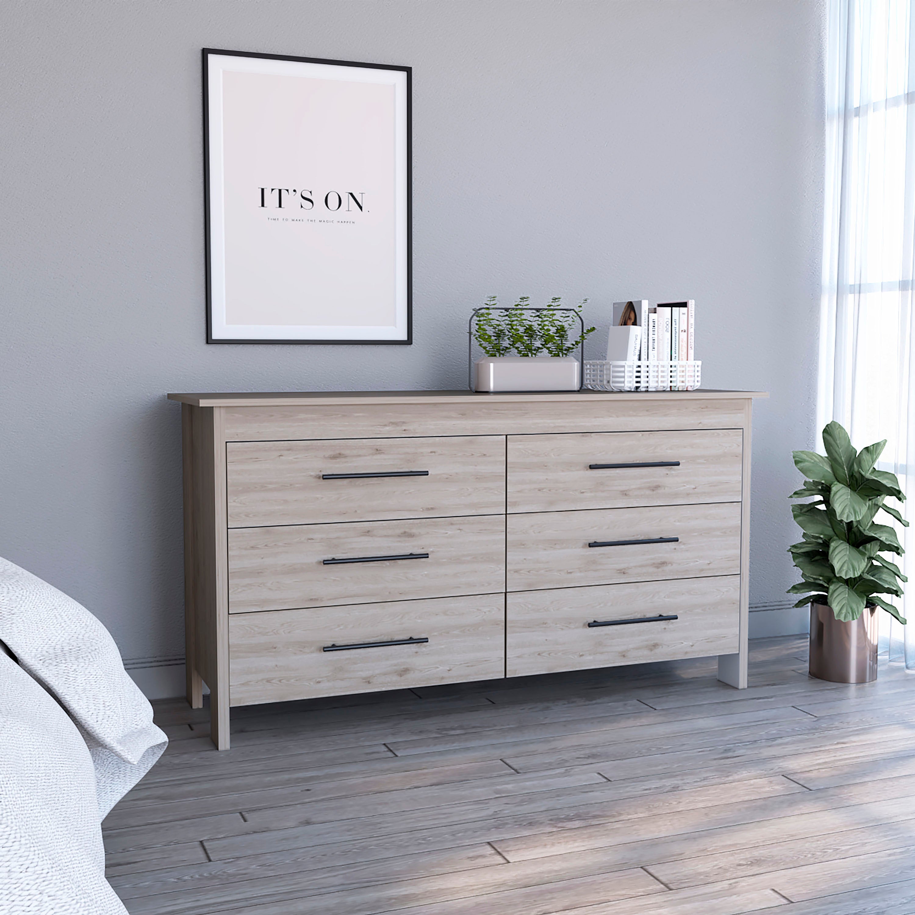 6 Drawer Double Dresser - Light Gray
