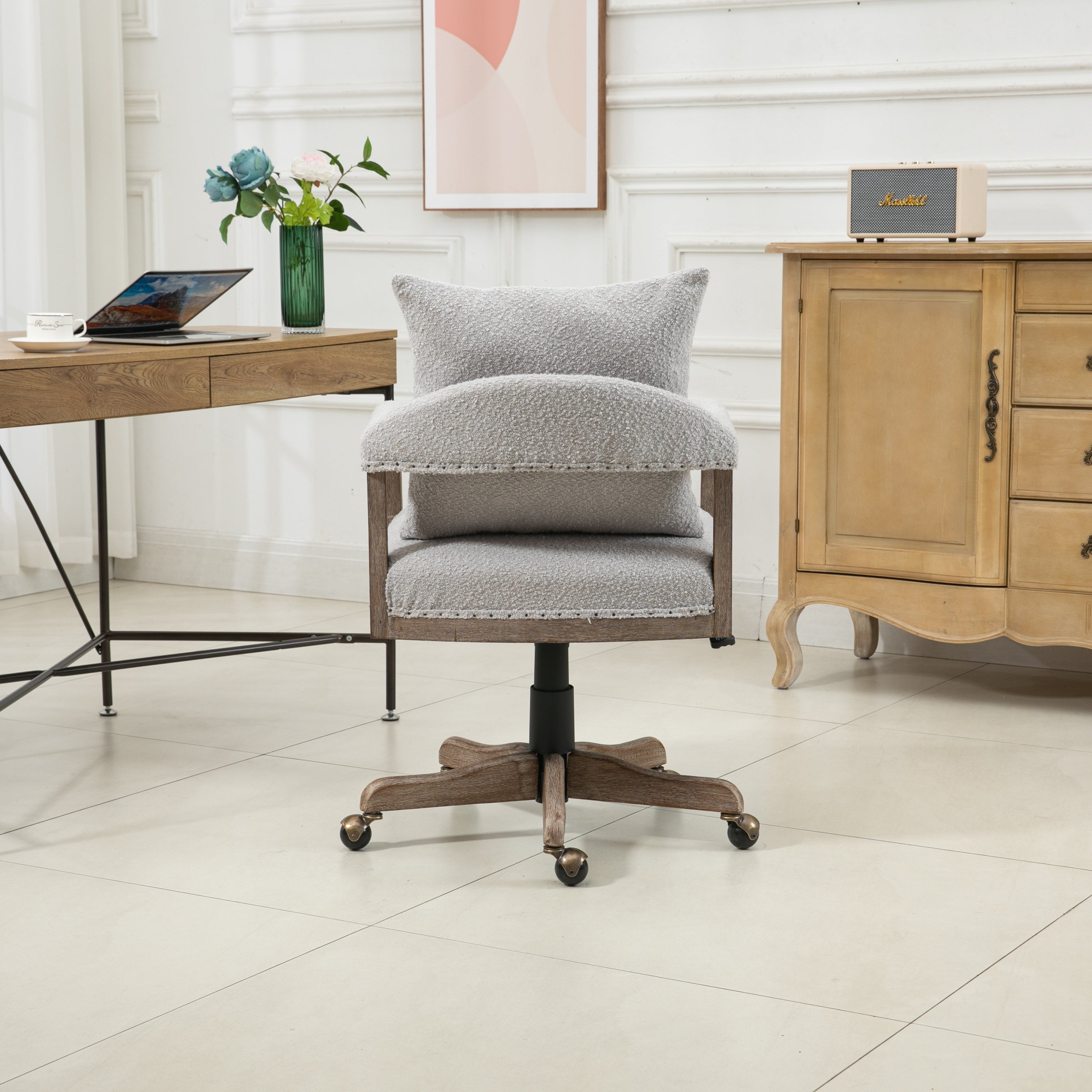 Office Chair Adjustable Swivel Chair Fabric Seat Home Study Chair - Light Gray