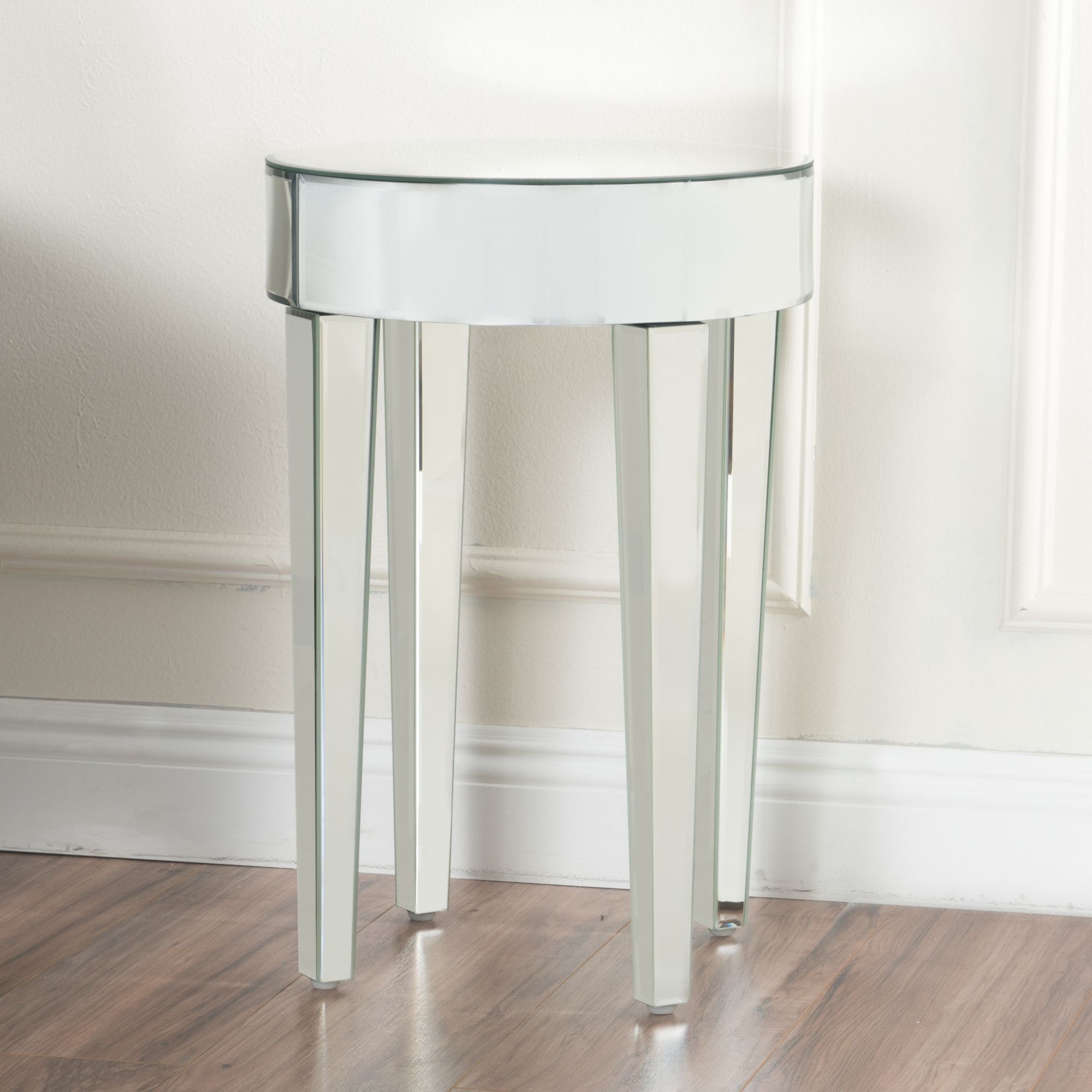 15.75'' Round Side Mirrored End Table Nightstand