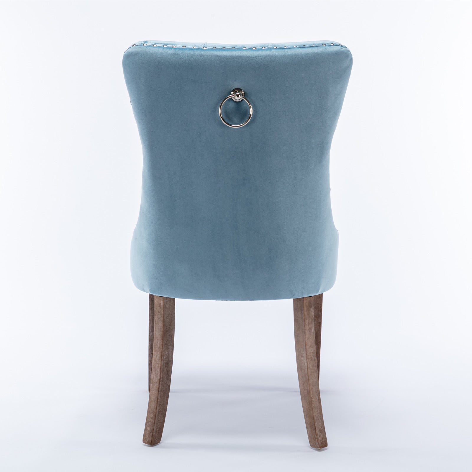 High-end Tufted Solid Wood Contemporary Velvet Upholstered Dining Chair with Wood Legs Nailhead Trim 2-Pcs Set, Light Blue