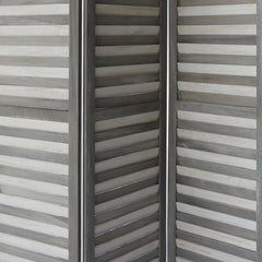 Paulownia Wood Panel Divider Screen, Shutter Design, 3 Panels 67 Inch - Grey Stripes