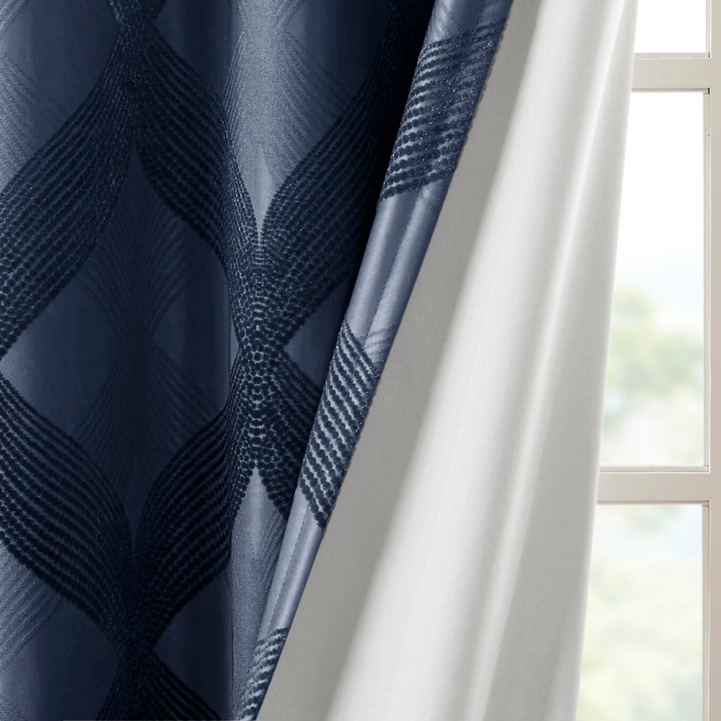 50x84" Ogee Knitted Jacquard Total Blackout Curtain Panel - Navy