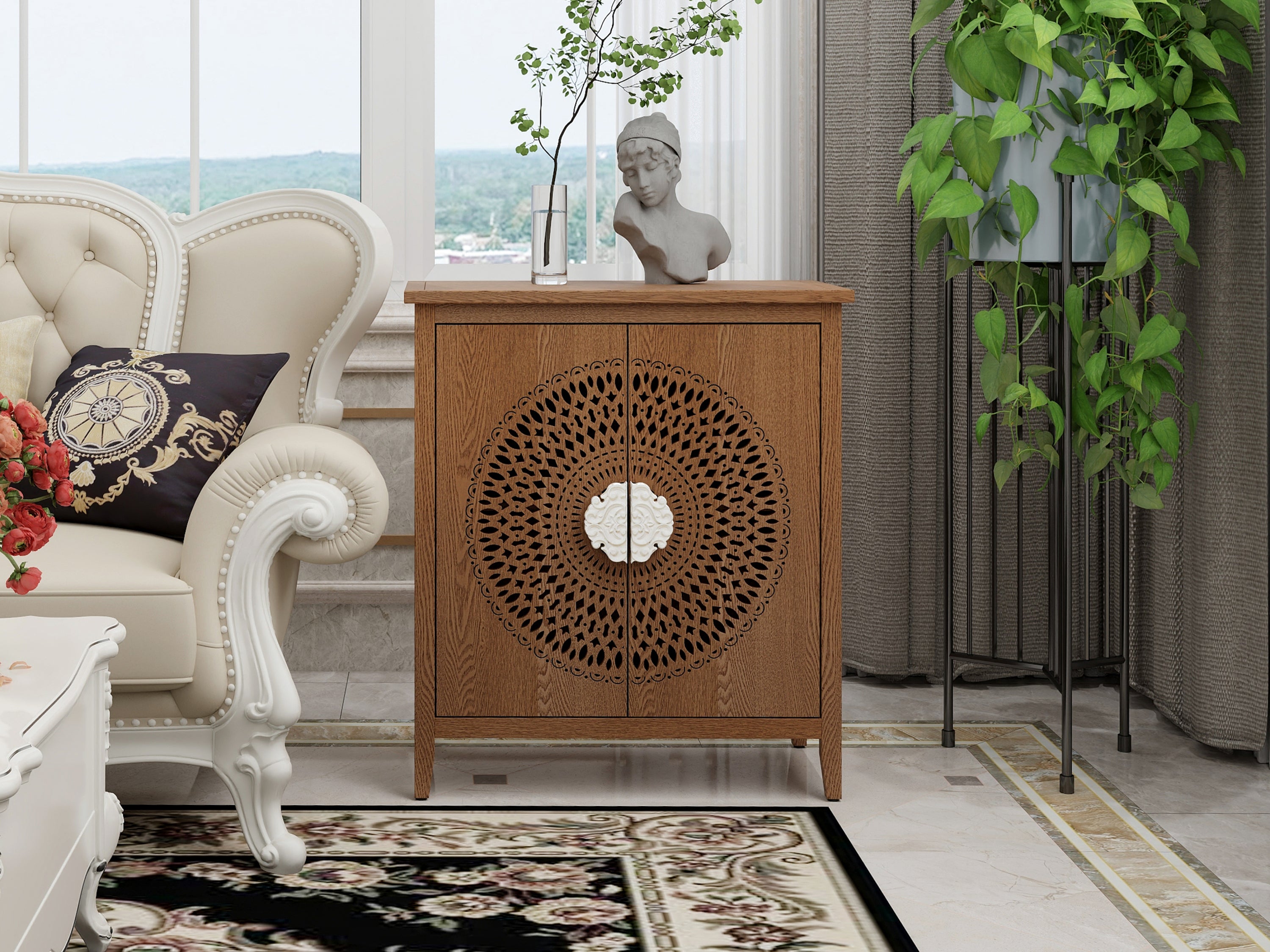 Antique Style 2 Door Cabinet - Walnut