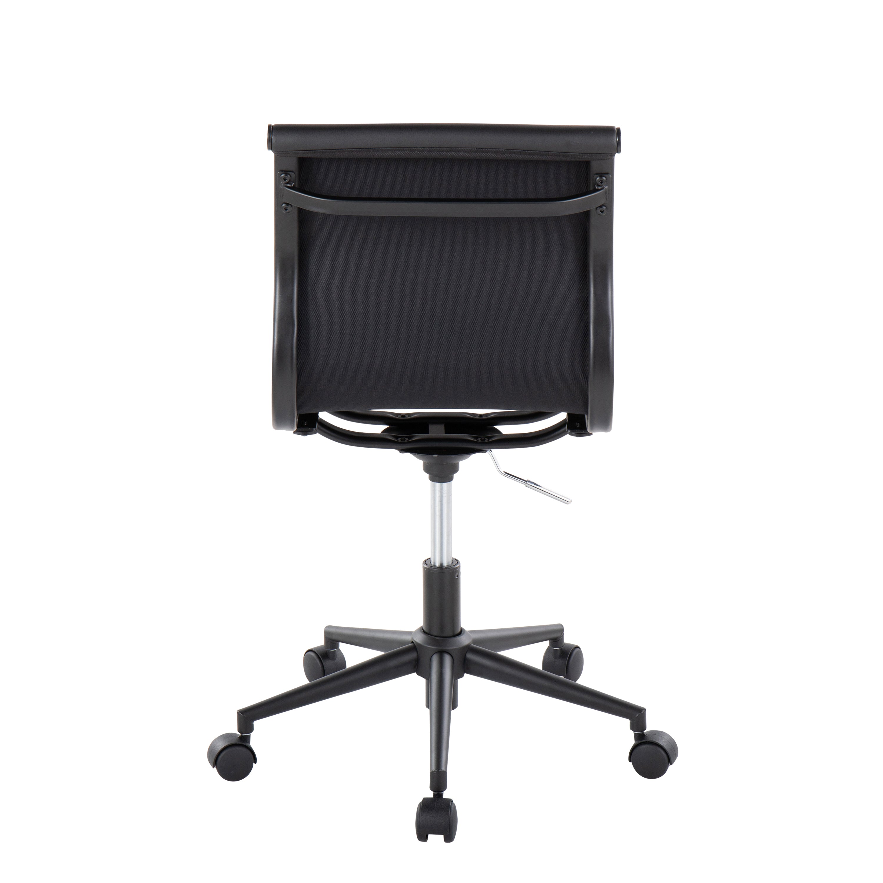 Industrial Armless Adjustable Task Chair with Swivel in Black Frame and Black Faux Leather