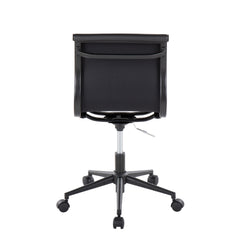 Industrial Armless Adjustable Task Chair with Swivel in Black Frame and Black Faux Leather
