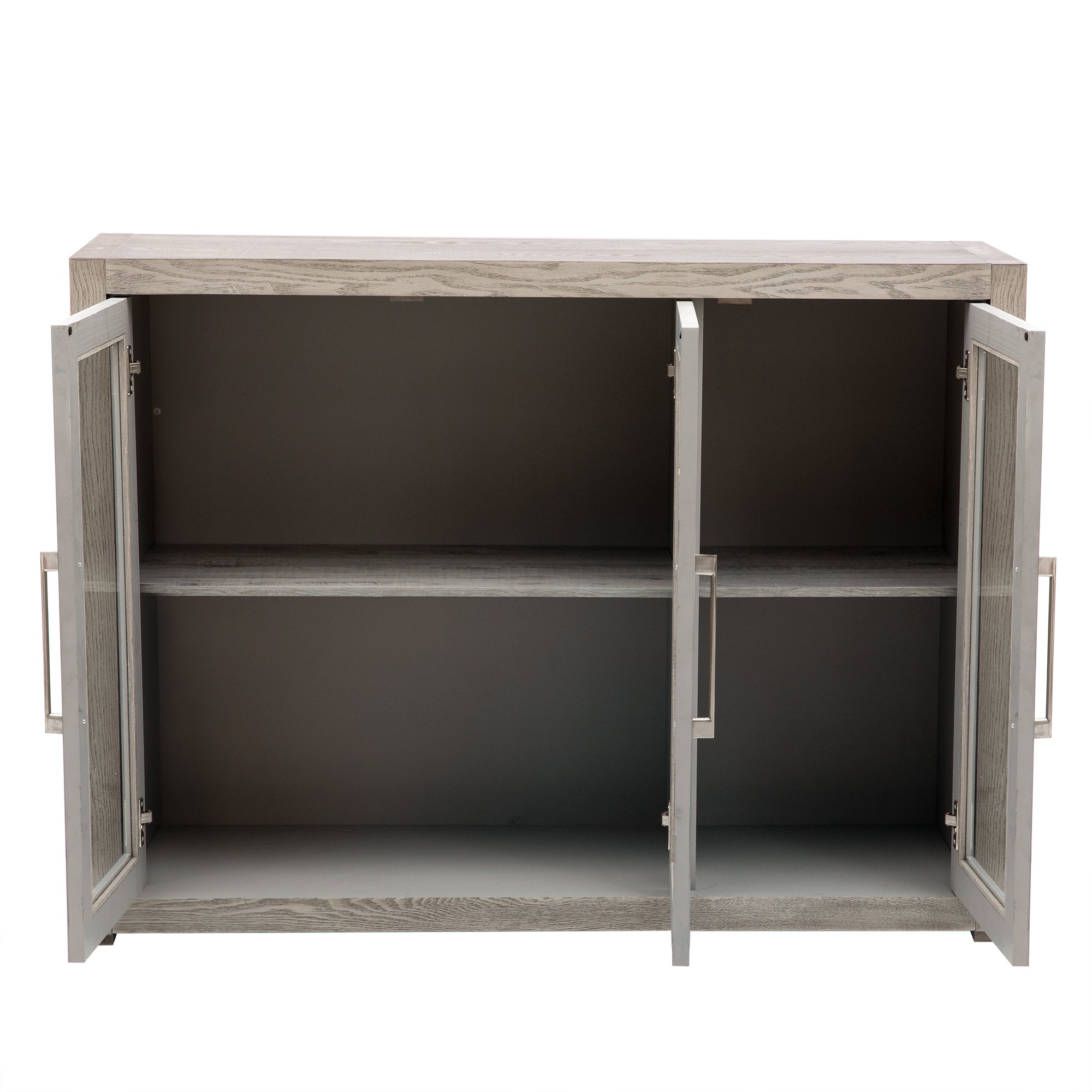 Wood Storage Cabinet with Three Tempered Glass Doors and Adjustable Shelf (Grey)