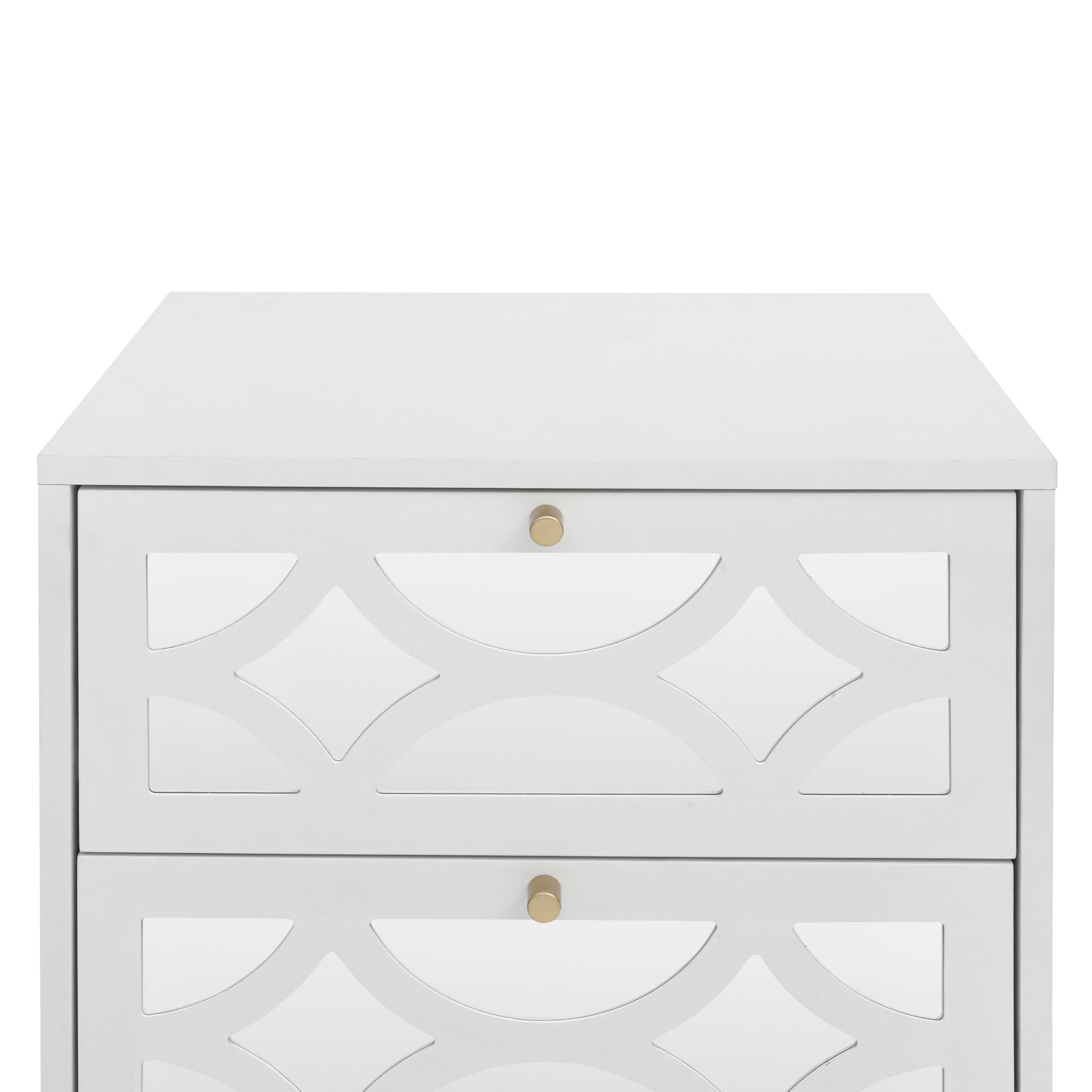 Set of 2 - Small Bedside Table with 2 Drawers, White Mirrored Nightstand with Gold Legs