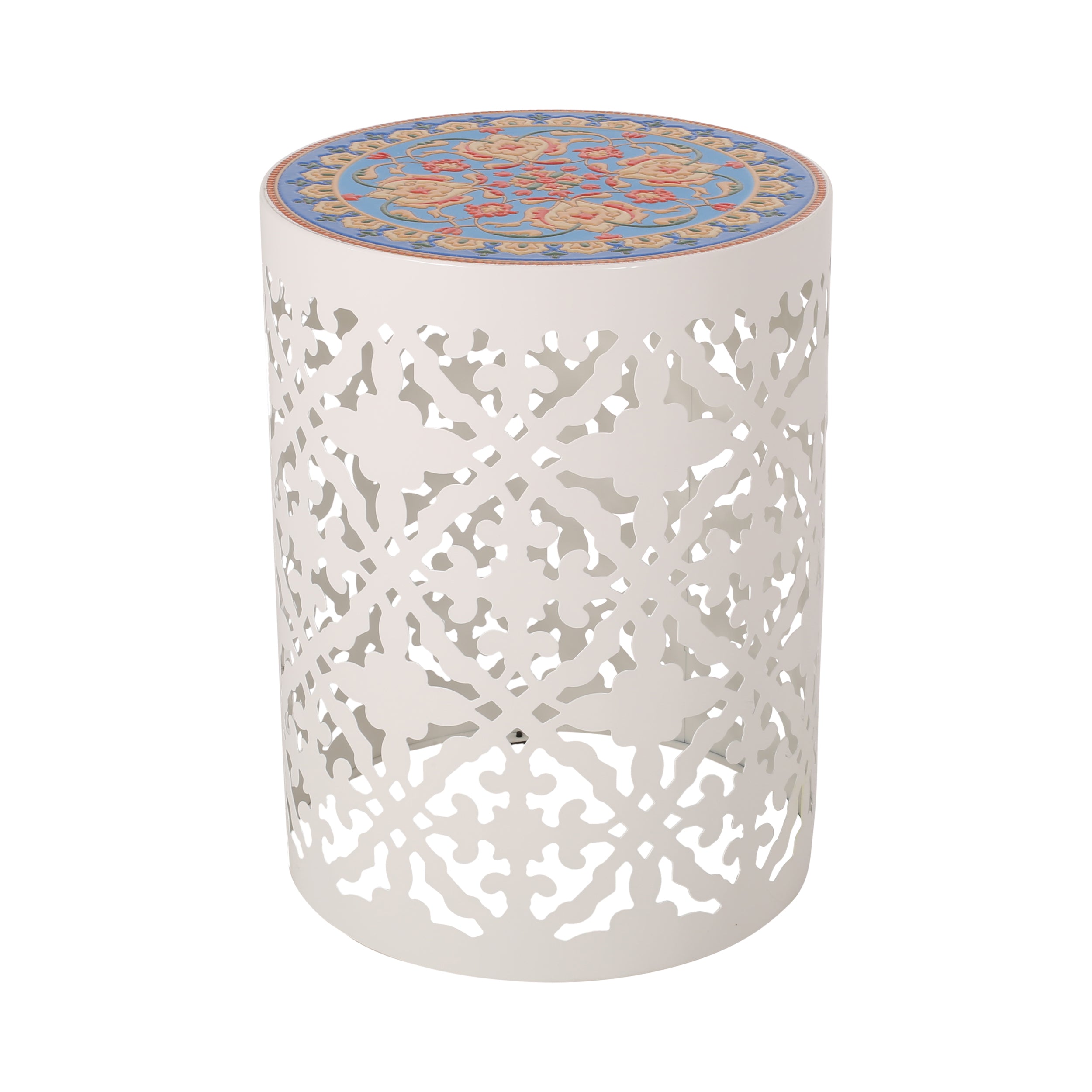 Mosaic Metal Fram Side Table - White