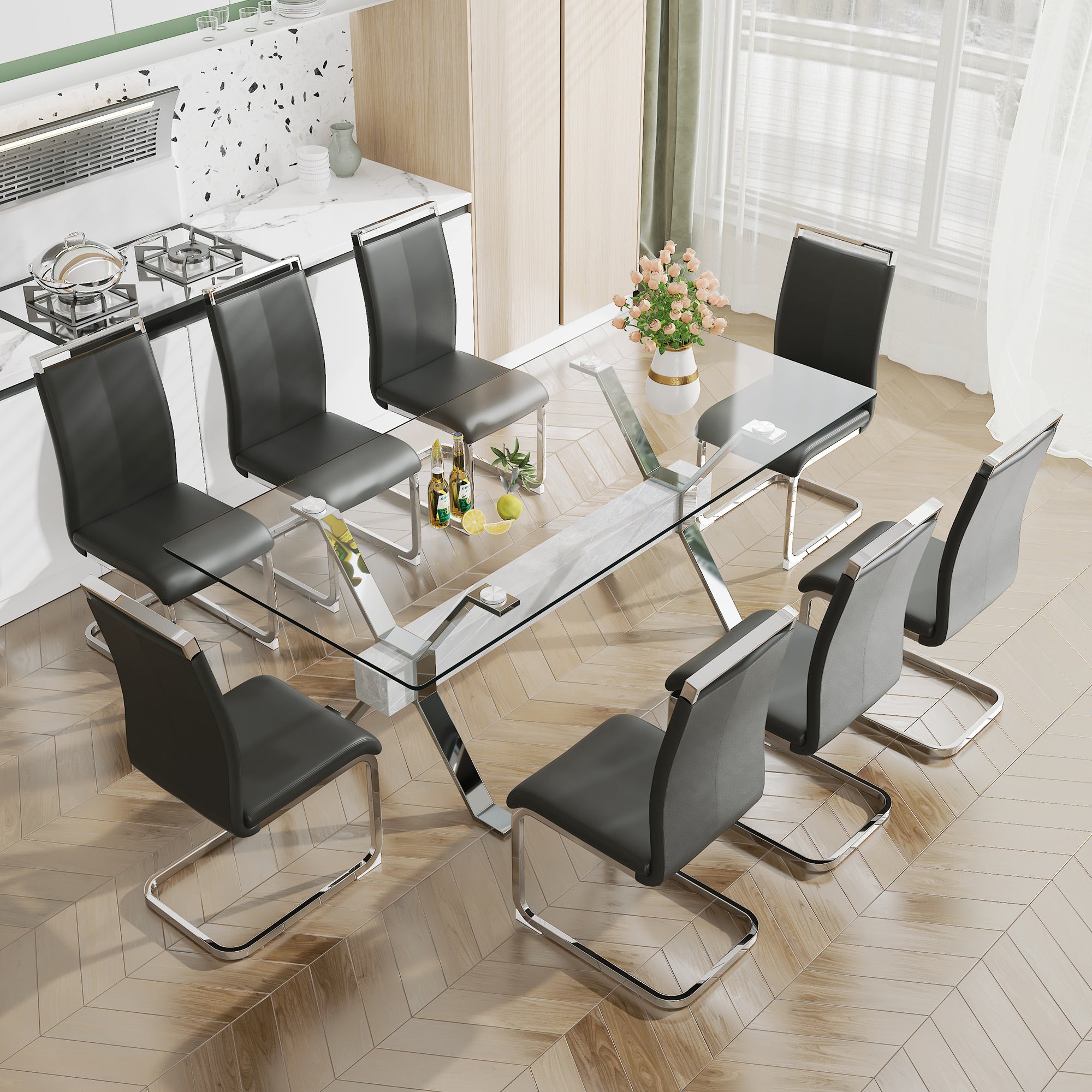 Modern Tempered Glass Dining Table