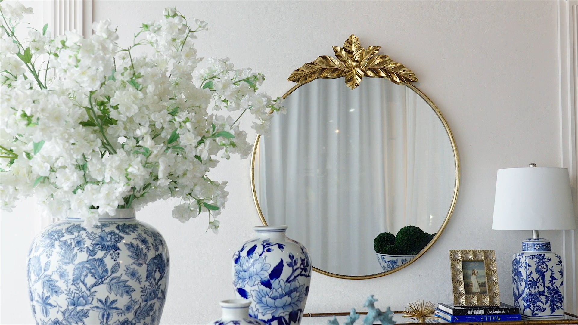 Large Round Wall Mirror with Gold Metal Frame - Gold