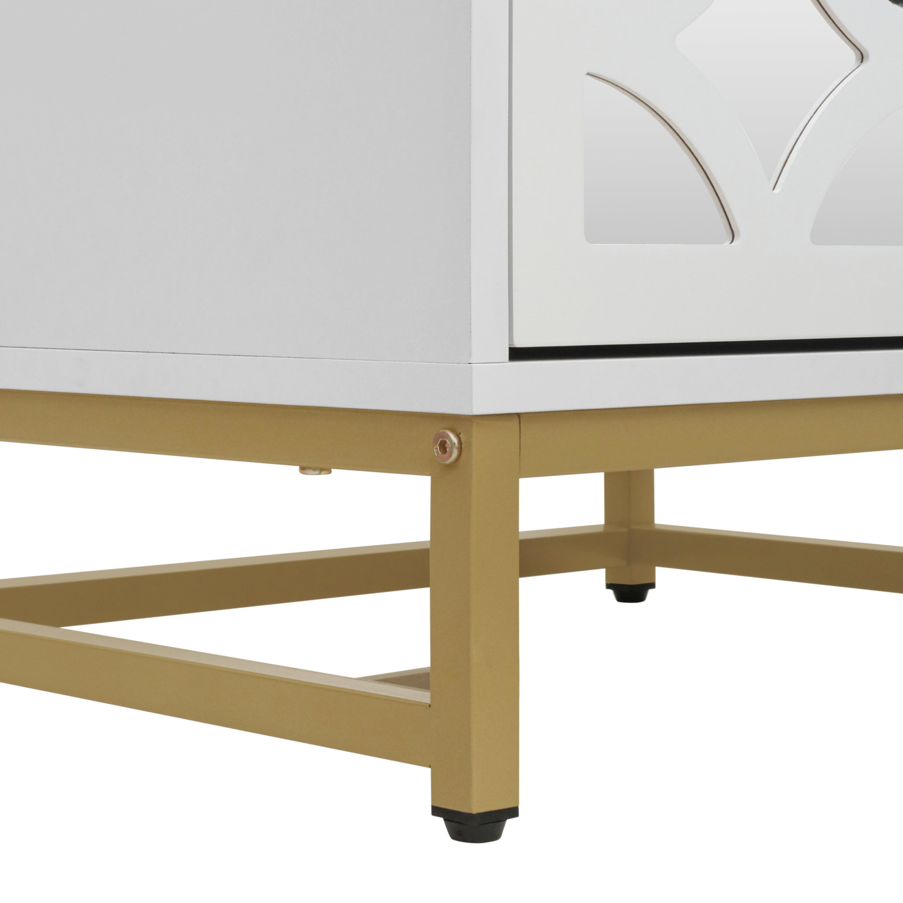 Set of 2 - Small Bedside Table with 2 Drawers, White Mirrored Nightstand with Gold Legs