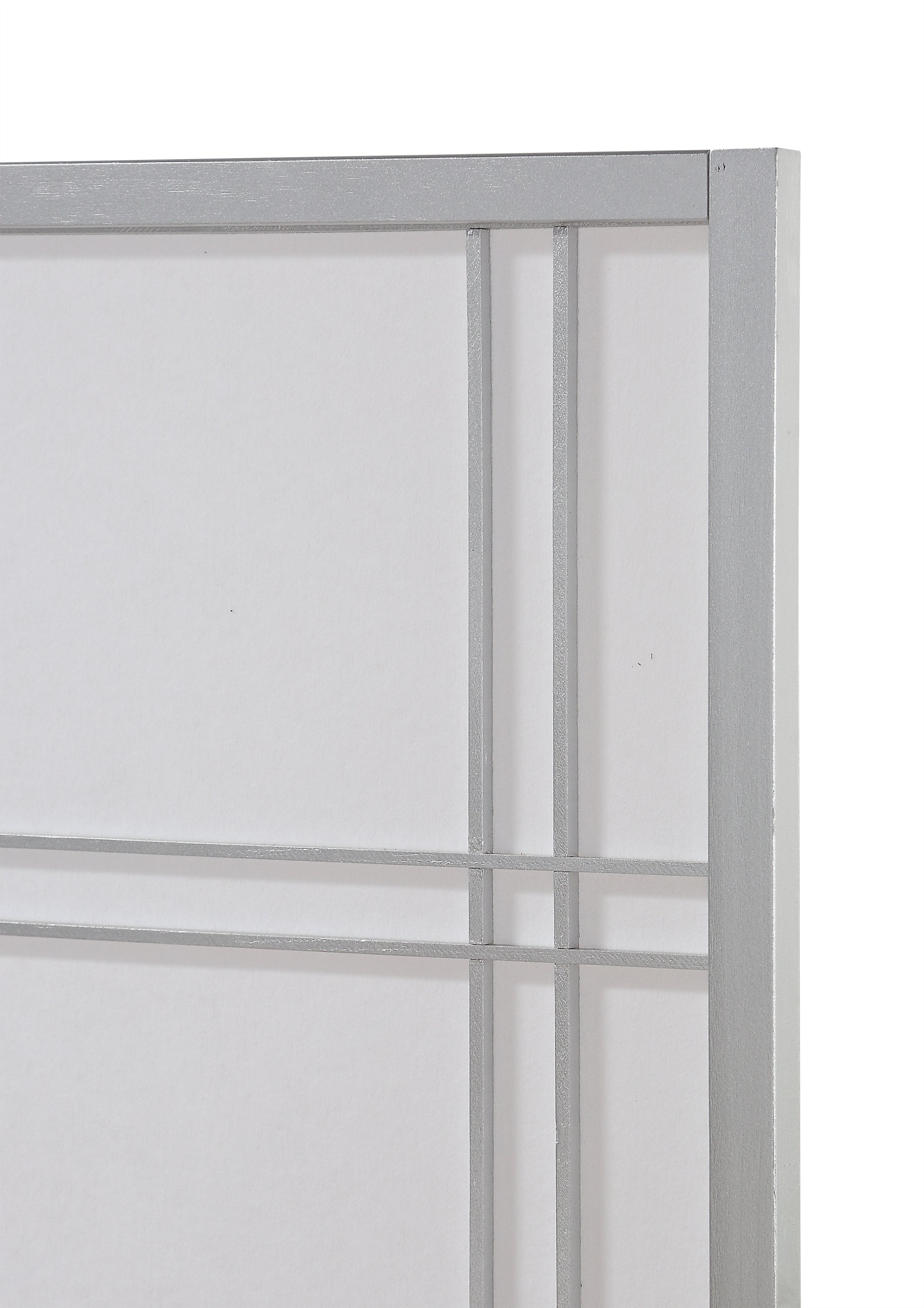 4-Panel Room Divider Screen, Silver Wood+Paper