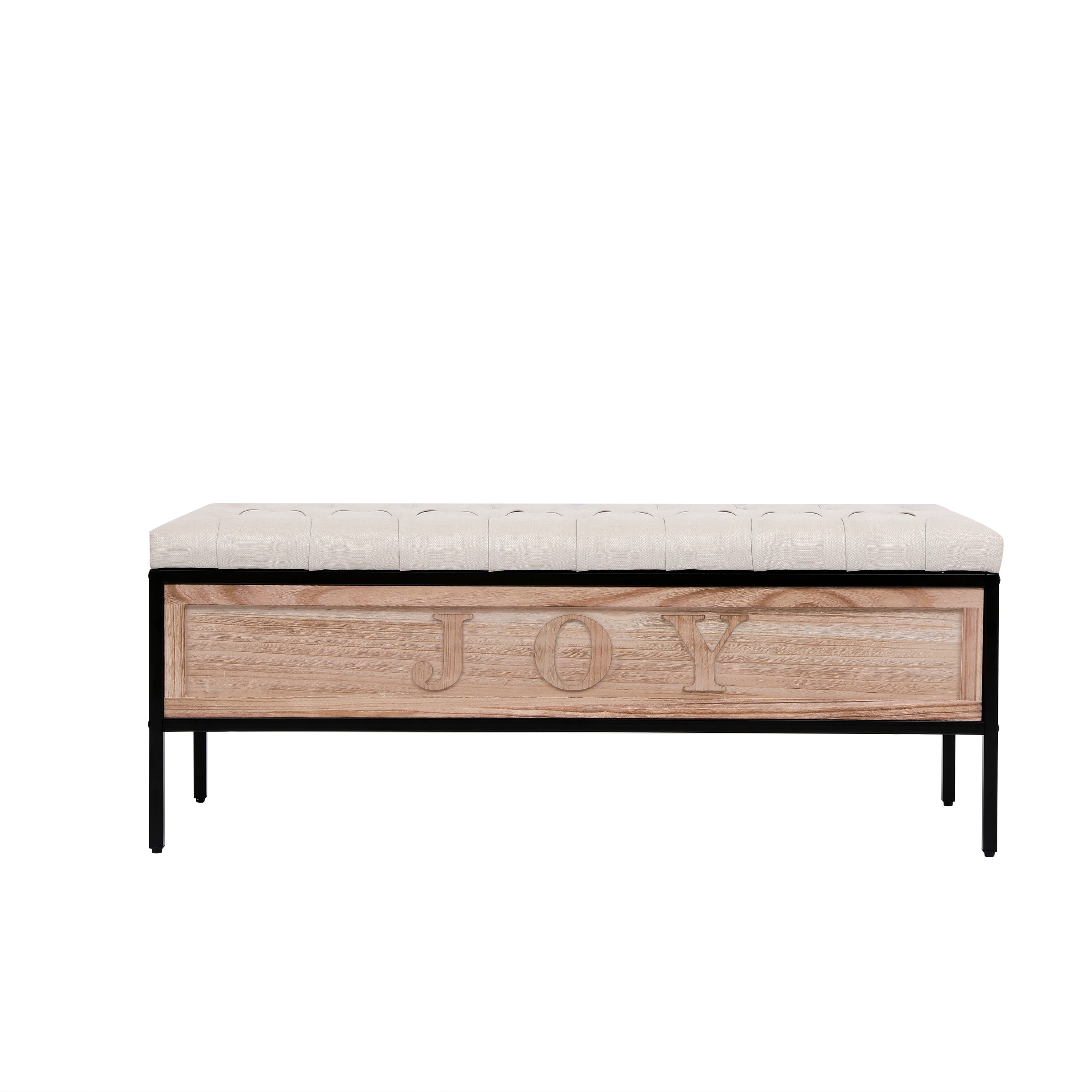 Wooden JOY Storage Bench Upholstered Benches 48'' Rectangular Ottoman - Beige
