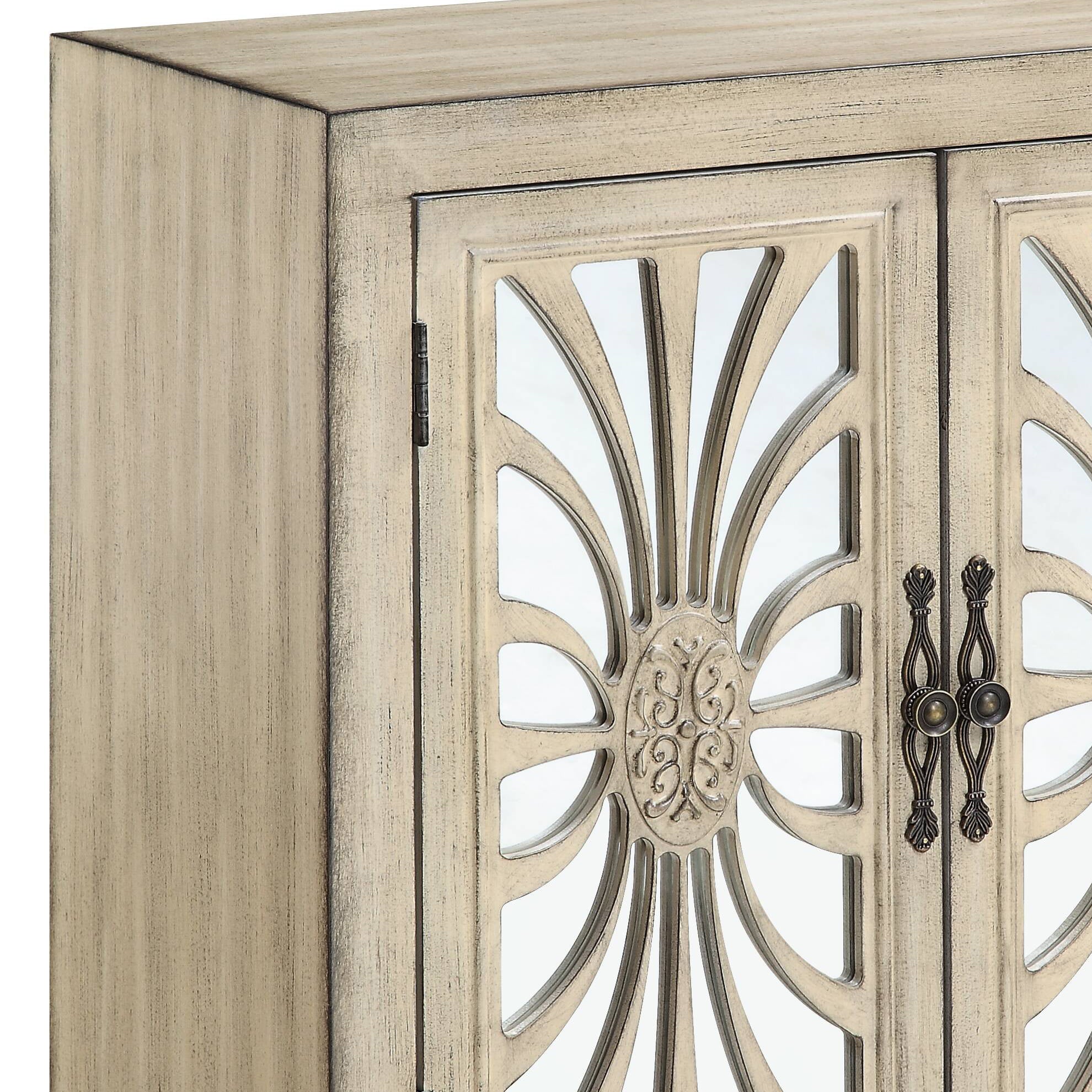 Antique White Console Cabinet Table with Mirrored Doors