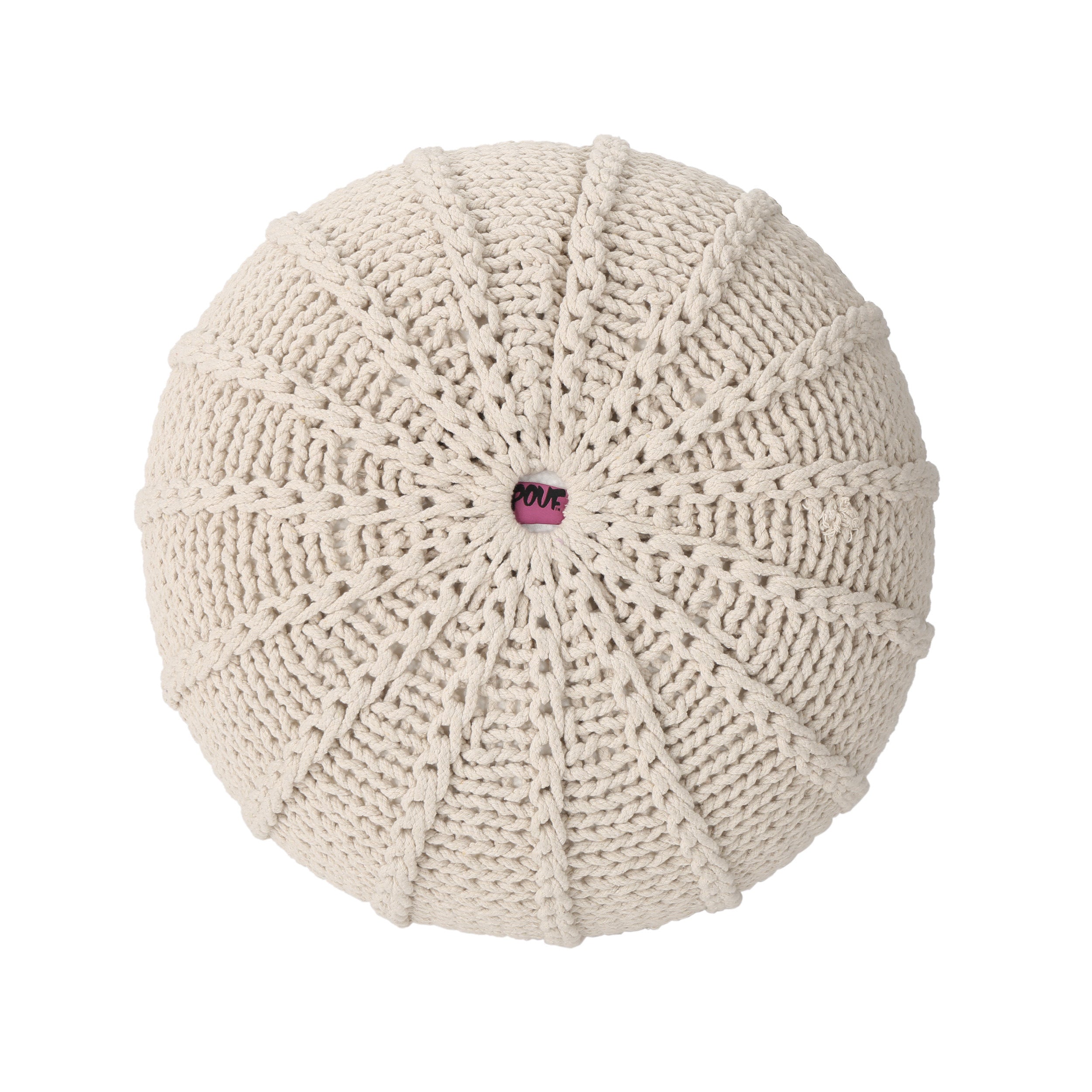 Bordeaux  Knitted Cotton Round Pouf, Beige