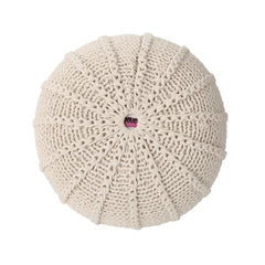 Bordeaux  Knitted Cotton Round Pouf, Beige
