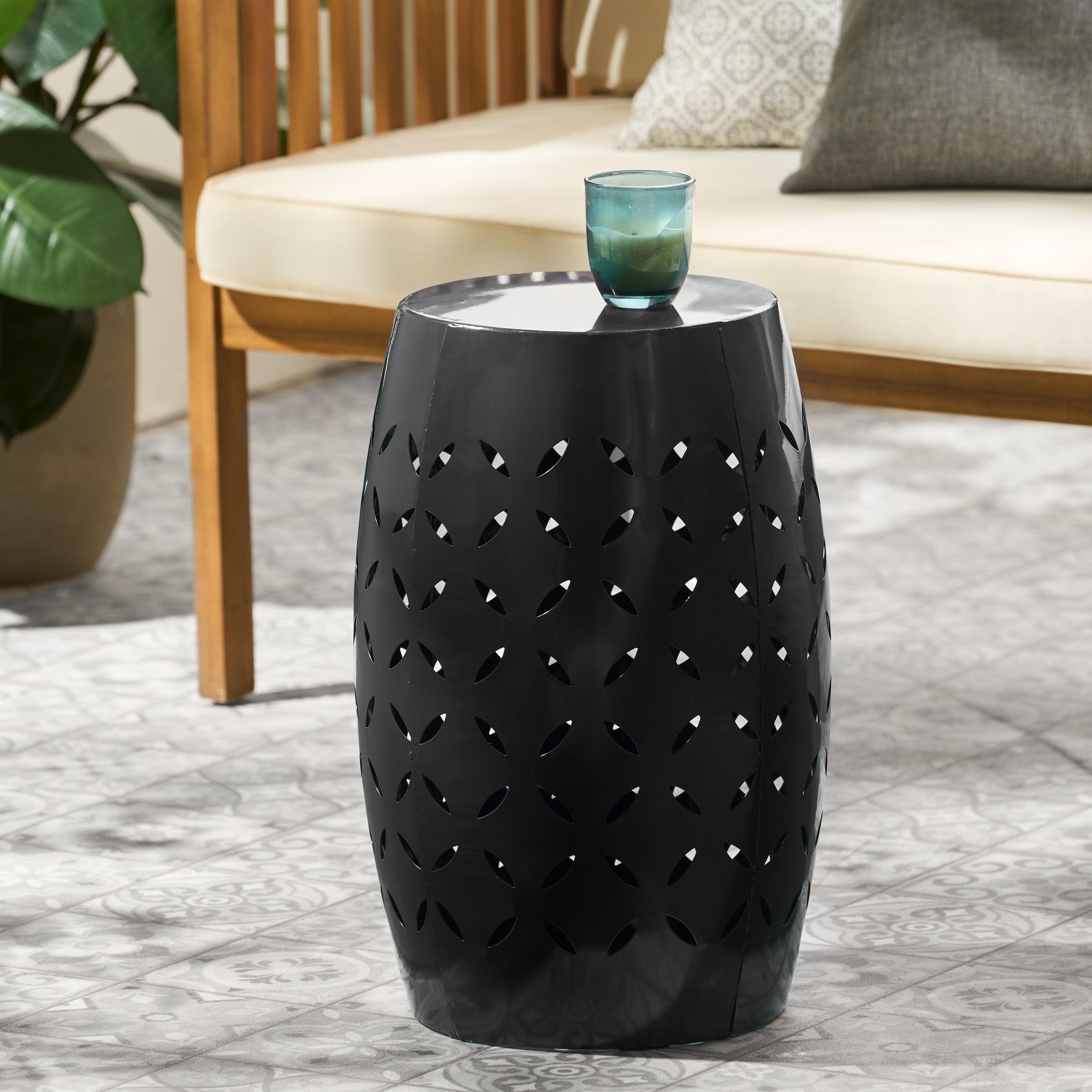 Barrel Shape Metal Side Table - Black