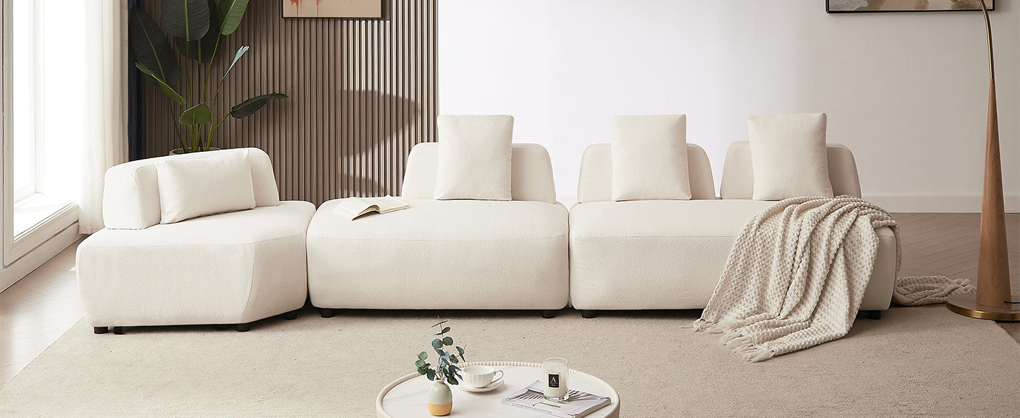 Contemporary 3-piece Sectional Sofa Free Convertible sofa with Four Removable Pillows - Beige